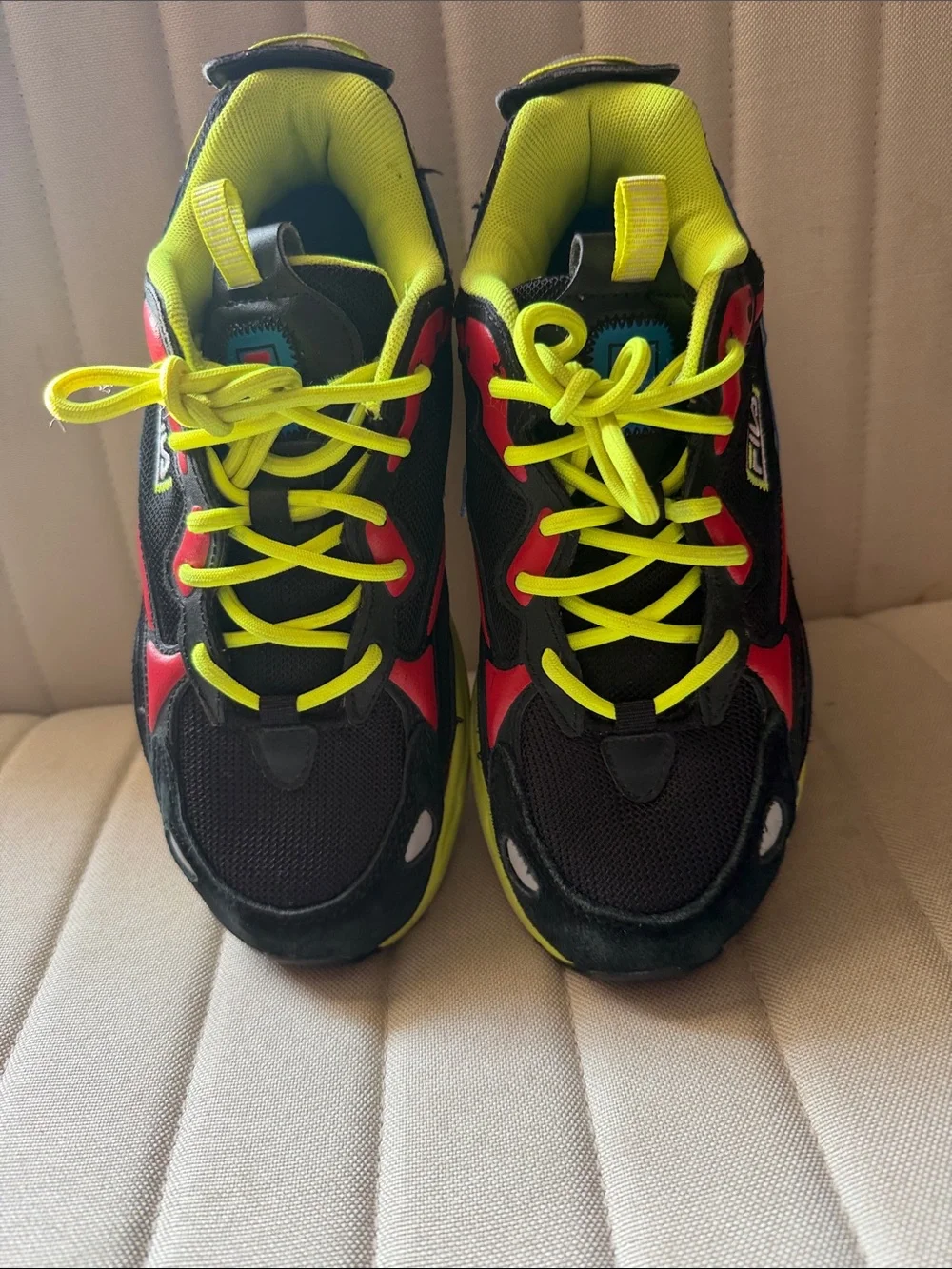 Fila Kids Black Neon Yellow Pink Blue Athletic Sneakers